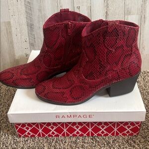 Women's Red Snake Print Ankle Boots Size 8 1/2